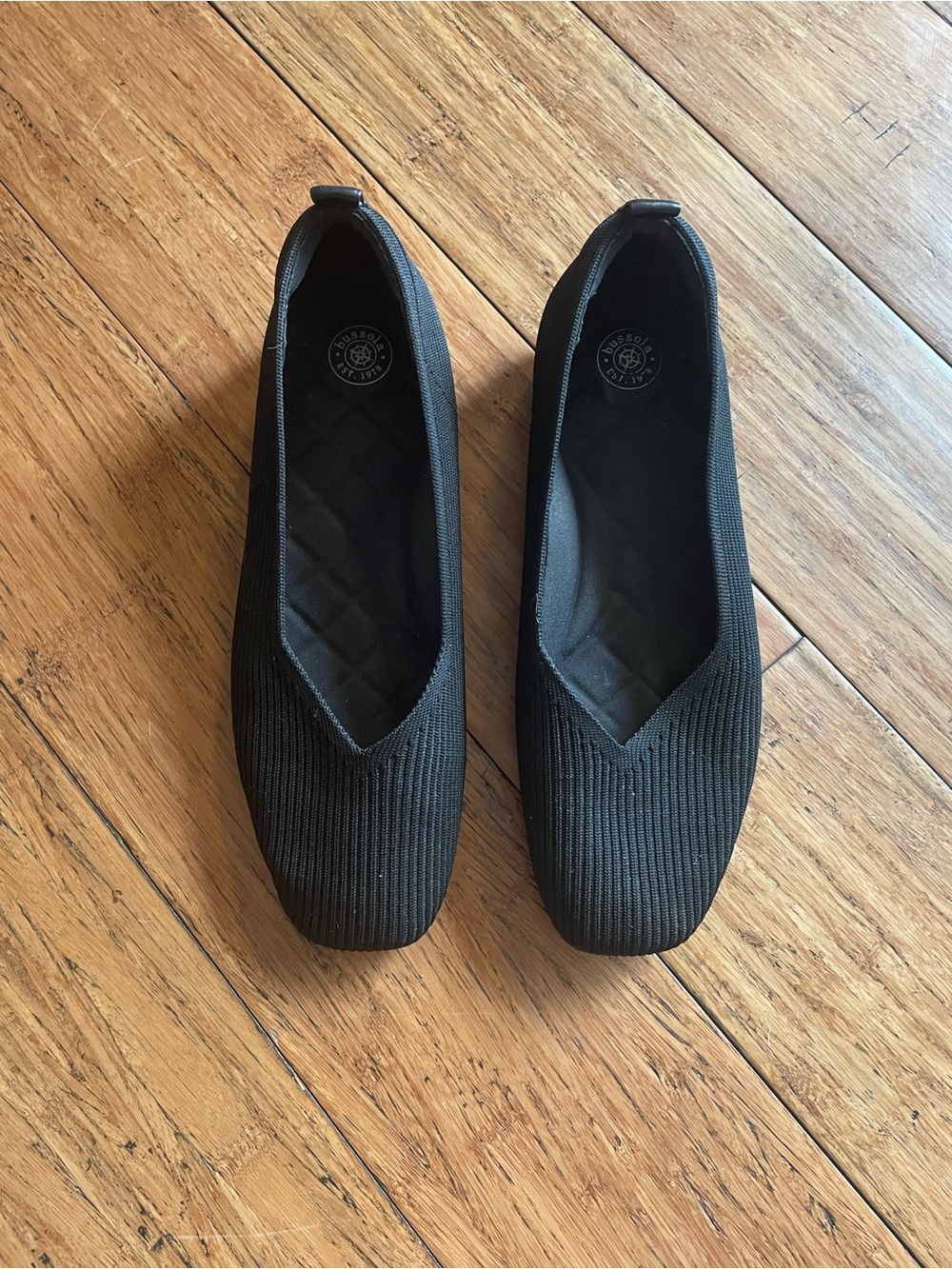 bussola Black Ribbed Knit Slip-On Flats